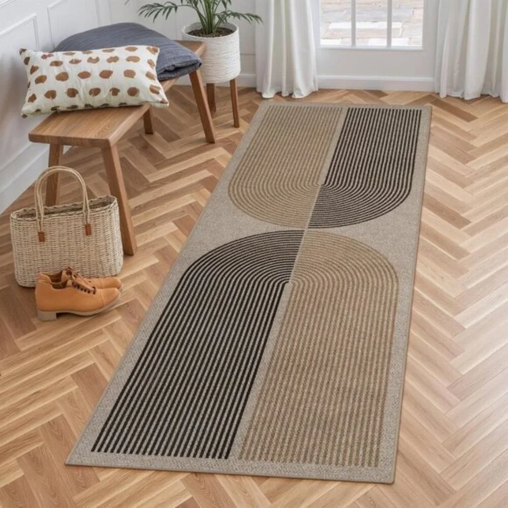 New 2x6 Modern Rainbow Jute Rug, Washable Non-Slip Runner for Kitchen & Hallway